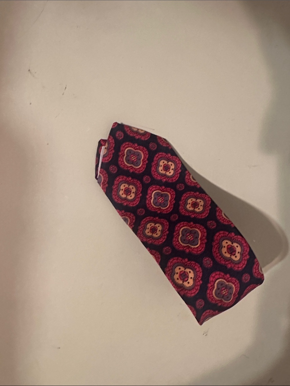Men's Burgundy and Pink Patterned Tie - Unbranded